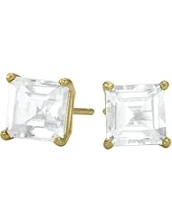 0.84tcw. Genuine 4mm Square Princess White Topaz 14 Karat White Gold Stud Earrings for Girls