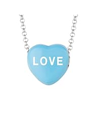 Sterling Silver 12mm Blue enamel Sweethearts LOVE Heart Pendant