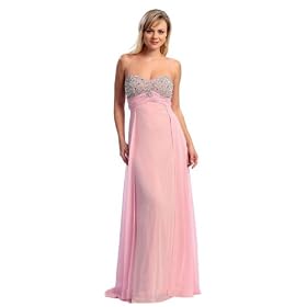 2148 Pink Sequin Beads Strapless Gown Evening Dress