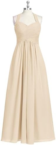 Floor-length Champagne Bridesmaid Dresses Chiffon Halter Neckline Zipper Back
