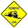 LOCOMOTIVE CROSSING train engine travel sign
