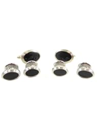 Jewelry: Silver Tone Nickel Finish Black Enamel Tuxedo Cufflink and Stud Set - CuffCrazy