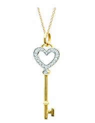 14K Yellow Diamond 0.09CT Heart Key Pendant