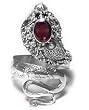 Long Adjustable Sterling Silver Snake Garnet Ring (Size 10,11)
