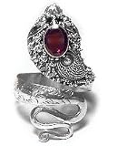 Long Adjustable Sterling Silver Snake Garnet Ring (Size 12,13)
