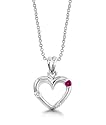 18k White Gold or Yellow Gold Ruby and Diamond Open Heart Pendant