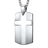 Mens Cross Tungsten Dog Tag Pendant Steel Necklace Chain