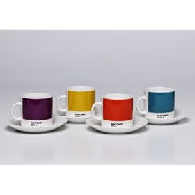 Pantone Espresso Coffee cups & saucers set of 4 BRIGHT Colours