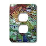 Taiche - Acrylic Painting - Mermaids - Mermaid and Butterflies - elusive, untamed, art nouveau, femininity, mythology, butterflies, mermaid - Light Switch Covers - 2 plug outlet cover