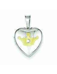 Genuine .925 Sterling Silver Gold-Plated & Diamond Crown 12mm Heart Locket 1.3 Grams. 100% Satisfaction Guaranteed.