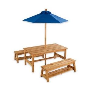 Kid Kraft 00043 Table and Benches with Blue Umbrella