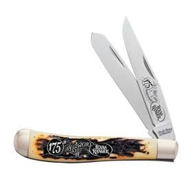 Schrade SC4TR Uncle Henry Texas Ranger 175th Anniversary Tin with Giant Gunstock Trapper Knife with Staglon Handle