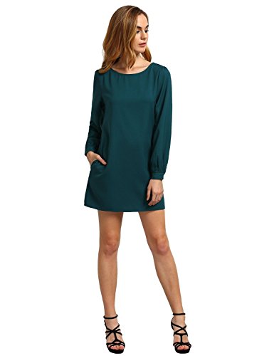 ROMWE Women's Round Neck Long Sleeve Casual Shift Work Wear Dress
