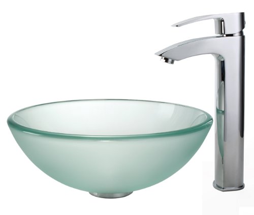 Kraus C-GV-101FR-14-12mm-1810CH 14-Inch Frosted Glass Vessel Sink and Visio Faucet, Chrome Kraus C-GV-101FR-14-12mm-1810CH 14-Inch Frosted Glass Vessel Sink and Visio Faucet, Chrome