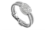 18K White Gold Hand-Woven Matte-Finish Double-Strand Mesh Ring, Enhanced with Oval-Shape Pave Set Diamonds