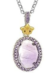 Phillip Gavriel Sterling Silver and 18k Yellow Gold Oval Briollette Amethyst Rock Candy Ladies Pendant