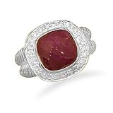 Sterling Silver Ruby Ring with CZ Edge