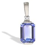 14K White Gold Genuine Emerald-cut Tanzanite and Diamond Pendant