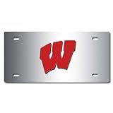 Wisconsin Badgers Silver Mirror License Plate W/Red W