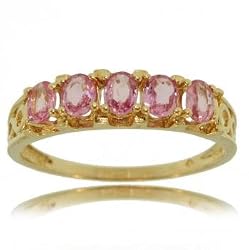 Oval Pink Topaz Ring Band 1/2CT in Solid 14K Yellow Gold