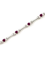 14K White Gold Round Ruby and Diamond Bracelet