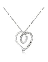 Alexander James White Gold Rhodium Bonded to .925 Sterling Silver Pendant with Round Cut Clear Cubic Zirconia Accents on a Heart Charm in Silvertone Chain Included