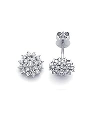 14k White Gold Round Diamond Flower Stud Earrings .71ct (G-H Color, I1 Clarity)