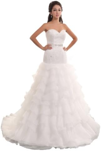 Massoo Women's Designer Sweetheart Organza A-Line Court Train Wedding Gown US-8 White