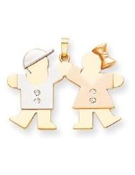 14k Tri-Color AAA Diamond kid pendant Diamond quality AAA (SI2 clarity, G-I color)