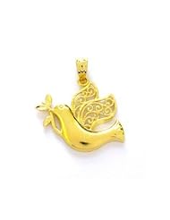 14K Real Yellow Gold Bird Peace Dove Charm Pendant