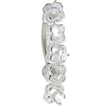 TOP MOUNT Crystalline CUBIC ZIRCONIA Linear Flower Belly Ring