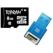 TOPRAM 8GB microSD microSDHC 8G Memory Card Class 6 with SD Adapter and R10 Card Reader - TRmicroSD_C6_8G_R10b
