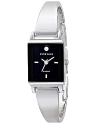Anne Klein Womens AK/1621BKSV Rectangular Diamond Accented Black Dial Silver-Tone Bangle Watch