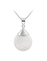 Sterling Silver Capped Round Gemstone Pendant Necklace, 18"