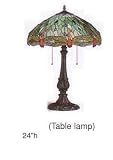 Tiffany Style Dragonfly Table Lamp w/Bronze Column