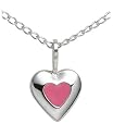Sterling Silver and Pink Enamel Children's Heart Pendant, 13"