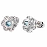 Sterling Silver Simulated Diamond CZ and Simulated Aquamarine CZ Flower Earrings - B000J4H7NK