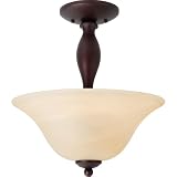 Globe Barcelona Two-Light Semi-Flush Mount Ceiling Fixture, Dark Brown with Amber Alabaster Globe #61902