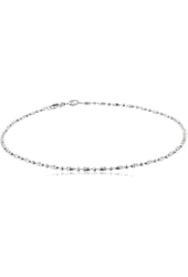 Italian Sterling Silver Rhodium Plated Diamond Cut Oval and Round Beads Mezzaluna Chain Ankle Bracelet