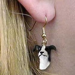 Greyhound (Balck/white) - Dog Figurine Jewelry - Hook Earrings