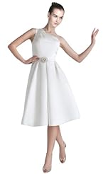 A-line Lace-Up Sheath Satin One Shoulder Tea Length Evening Dress/Prom Dress 