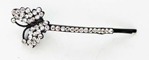 Black Butterfly Crystal Cubic Zirconia Hair Pin - Diamond Studded Curved Blac...