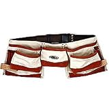New Trademark PRIMAXT Canvas Tool Belt W/ 11 Pockets 2 Leather Hammer Holders Metal Tape Holder Clip