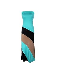 Strapless Chevron Print Full Length Colorblocking Spandex/Viscose Off the Shoulder Maxi Dress 