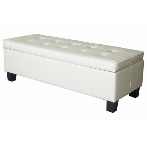 Cream Leather Tufted Storage Bench Ottoman Soletoma