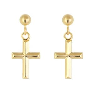 cross earrings gold dangle yellow
