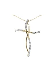 Diamond Cross Pendant Necklace 1/10 Carat (ctw) in 14K Yellow Gold with Chain