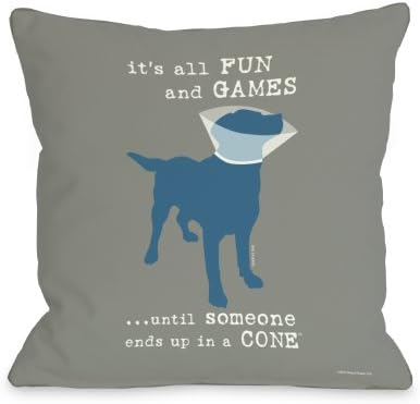Its All Fun and Games Throw Pillow, 16 by 16-Inch, Grey