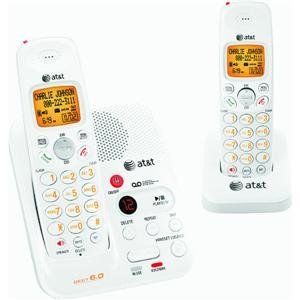 AT&T EL52209 DECT 6.0 Cordless Phone, White/Grey, 2 Handsets