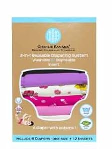 Charlie Banana 2-in-1 Reusable Diapering System, 6 Diapers plus 12 Inserts, Sassy Pack, One-Size